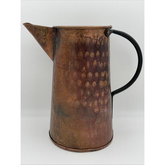 Vintage Copper Farmhouse Water Jug Pitcher With Wrought Iron Handle Turkey - Picture 1 of 10